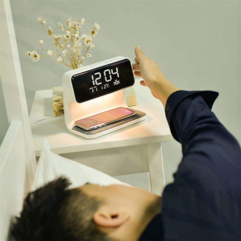 3-in-1 Smart Bedside Lamp — Wireless Charger, Alarm Clock & LCD Screen