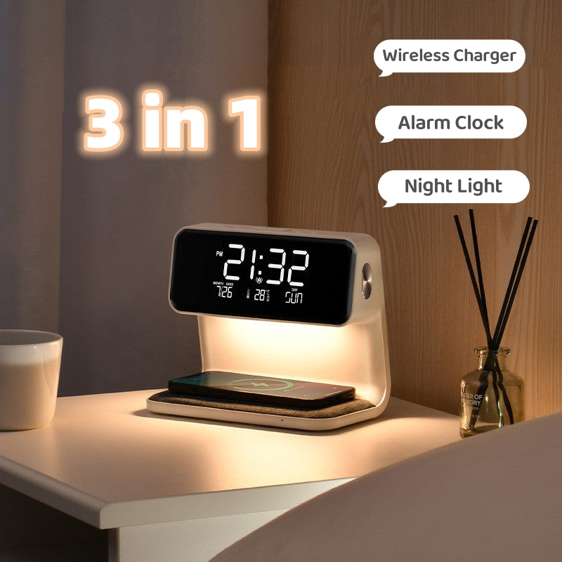 3-in-1 Smart Bedside Lamp — Wireless Charger, Alarm Clock & LCD Screen